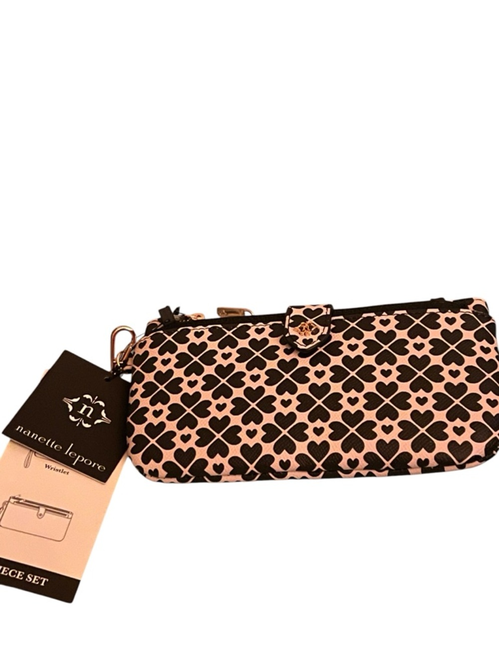 Nanette Lepore white and Black Clover-Print Wristlet